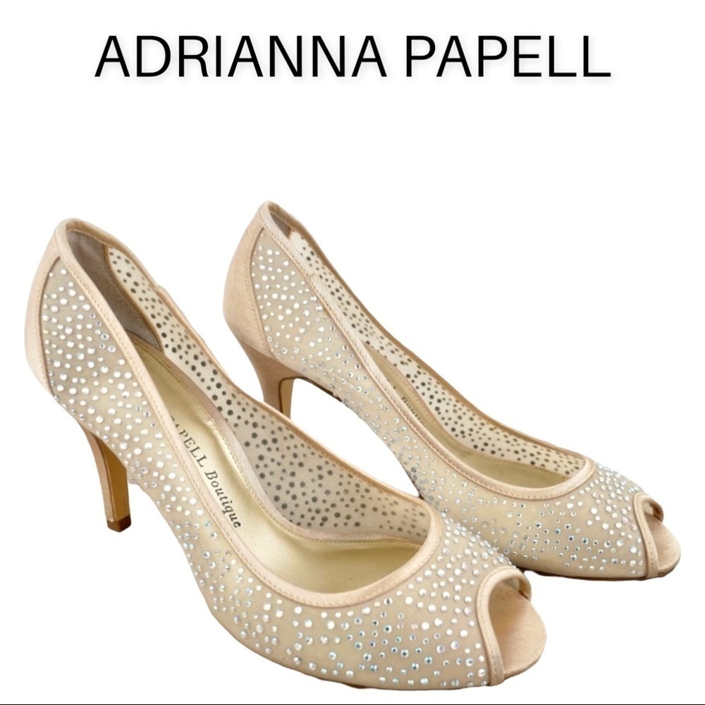 Adrianna Papell sz 6.5 satin crystal peeptoe pumps
